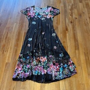 Komarov Black and Floral Maxi Dress